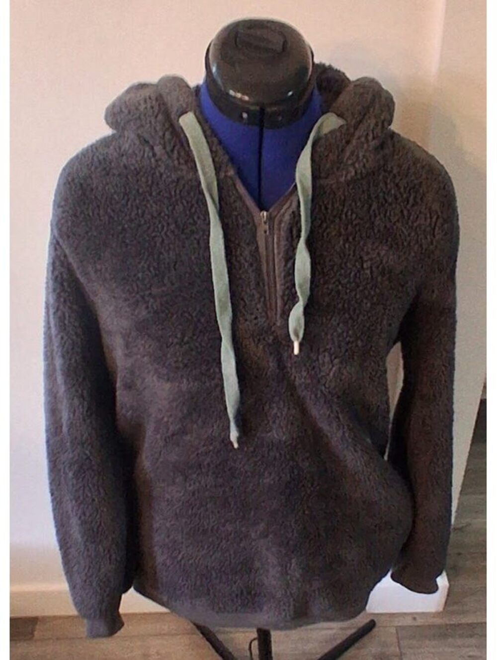 Angashion Sherpa Fleec Quarter Zip Hoodie Weekend Casual Gray Sz S